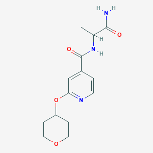 molecular formula C14H19N3O4 B2921553 N-(1-amino-1-oxopropan-2-yl)-2-((tetrahydro-2H-pyran-4-yl)oxy)isonicotinamide CAS No. 2034205-24-6