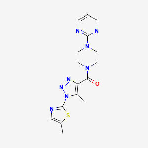 molecular formula C16H18N8OS B2921586 (5-甲基-1-(5-甲基噻唑-2-基)-1H-1,2,3-三唑-4-基)(4-(嘧啶-2-基)哌嗪-1-基)甲酮 CAS No. 1251580-83-2