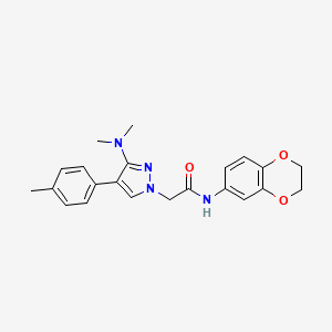 molecular formula C22H24N4O3 B2921589 N-(2,3-二氢苯并[b][1,4]二氧杂环-6-基)-2-(3-(二甲氨基)-4-(对甲苯基)-1H-吡唑-1-基)乙酰胺 CAS No. 1286720-53-3