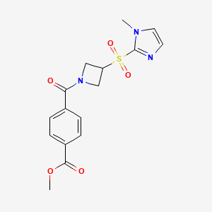 molecular formula C16H17N3O5S B2921595 4-(3-((1-甲基-1H-咪唑-2-基)磺酰基)氮杂环丁-1-羰基)苯甲酸甲酯 CAS No. 2034357-95-2