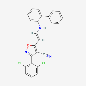 molecular formula C24H15Cl2N3O B2921596 3-(2,6-dichlorophenyl)-5-[(E)-2-(2-phenylanilino)ethenyl]-1,2-oxazole-4-carbonitrile CAS No. 338402-70-3