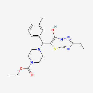 molecular formula C21H27N5O3S B2921597 Ethyl 4-((2-ethyl-6-hydroxythiazolo[3,2-b][1,2,4]triazol-5-yl)(m-tolyl)methyl)piperazine-1-carboxylate CAS No. 898367-08-3