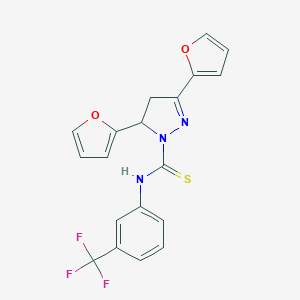 molecular formula C19H14F3N3O2S B292160 3,5-di(2-furyl)-N-[3-(trifluoromethyl)phenyl]-4,5-dihydro-1H-pyrazole-1-carbothioamide 