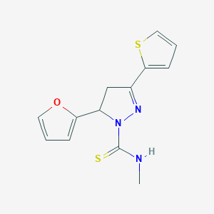 molecular formula C13H13N3OS2 B292161 5-(2-furyl)-N-methyl-3-(2-thienyl)-4,5-dihydro-1H-pyrazole-1-carbothioamide 