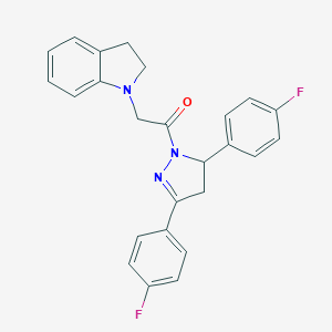molecular formula C25H21F2N3O B292162 1-{2-[3,5-bis(4-fluorophenyl)-4,5-dihydro-1H-pyrazol-1-yl]-2-oxoethyl}indoline 