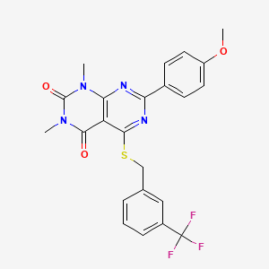 molecular formula C23H19F3N4O3S B2921624 7-(4-甲氧基苯基)-1,3-二甲基-5-((3-(三氟甲基)苄基)硫代)嘧啶并[4,5-d]嘧啶-2,4(1H,3H)-二酮 CAS No. 852169-11-0