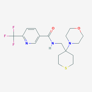 molecular formula C17H22F3N3O2S B2921625 N-[(4-Morpholin-4-ylthian-4-yl)methyl]-6-(trifluoromethyl)pyridine-3-carboxamide CAS No. 2380098-14-4