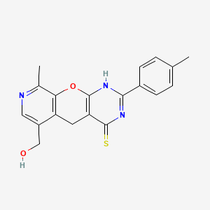 molecular formula C19H17N3O2S B2921642 6-(Hydroxymethyl)-9-methyl-2-(4-methylphenyl)-1,5-dihydropyrido[1,2]pyrano[4,5-b]pyrimidine-4-thione CAS No. 875659-01-1