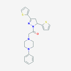 molecular formula C23H24N4OS2 B292165 1-{2-[3,5-di(2-thienyl)-4,5-dihydro-1H-pyrazol-1-yl]-2-oxoethyl}-4-phenylpiperazine 
