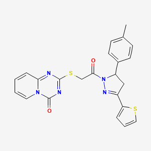 molecular formula C23H19N5O2S2 B2921651 2-((2-oxo-2-(3-(thiophen-2-yl)-5-(p-tolyl)-4,5-dihydro-1H-pyrazol-1-yl)ethyl)thio)-4H-pyrido[1,2-a][1,3,5]triazin-4-one CAS No. 896329-79-6