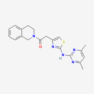 molecular formula C20H21N5OS B2921654 1-(3,4-dihydroisoquinolin-2(1H)-yl)-2-(2-((4,6-dimethylpyrimidin-2-yl)amino)thiazol-4-yl)ethanone CAS No. 1251685-29-6