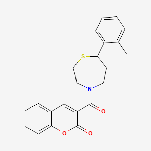 molecular formula C22H21NO3S B2921661 3-(7-(o-tolyl)-1,4-thiazepane-4-carbonyl)-2H-chromen-2-one CAS No. 1705726-16-4