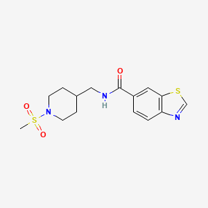 molecular formula C15H19N3O3S2 B2921668 N-((1-(methylsulfonyl)piperidin-4-yl)methyl)benzo[d]thiazole-6-carboxamide CAS No. 1797246-75-3