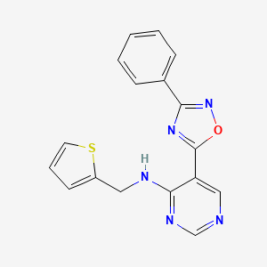 molecular formula C17H13N5OS B2921671 5-(3-phenyl-1,2,4-oxadiazol-5-yl)-N-(thiophen-2-ylmethyl)pyrimidin-4-amine CAS No. 1775410-59-7