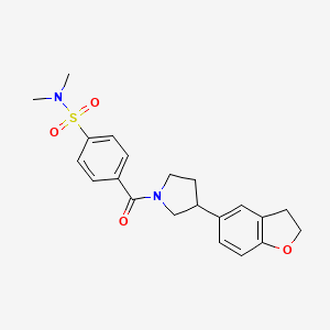 molecular formula C21H24N2O4S B2921672 4-[3-(2,3-dihydro-1-benzofuran-5-yl)pyrrolidine-1-carbonyl]-N,N-dimethylbenzene-1-sulfonamide CAS No. 2097890-16-7