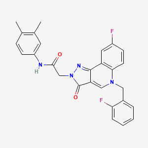 molecular formula C27H22F2N4O2 B2921679 N-(3,4-dimethylphenyl)-2-(8-fluoro-5-(2-fluorobenzyl)-3-oxo-3,5-dihydro-2H-pyrazolo[4,3-c]quinolin-2-yl)acetamide CAS No. 931697-11-9