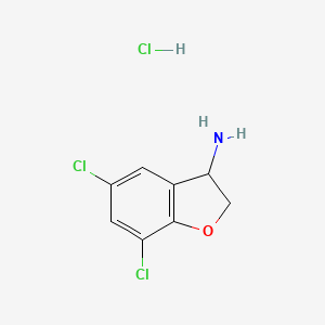 molecular formula C8H8Cl3NO B2921680 5,7-二氯-2,3-二氢苯并[b]呋喃-3-胺盐酸盐 CAS No. 2378501-32-5