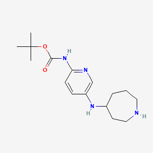 molecular formula C16H26N4O2 B2921683 叔丁基 N-{5-[(氮杂环戊-4-基)氨基]吡啶-2-基}氨基甲酸酯 CAS No. 1699251-73-4