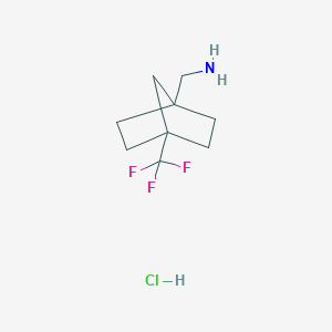 molecular formula C9H15ClF3N B2921691 [4-(三氟甲基)-1-双环[2.2.1]庚基]甲胺；盐酸盐 CAS No. 2361635-16-5