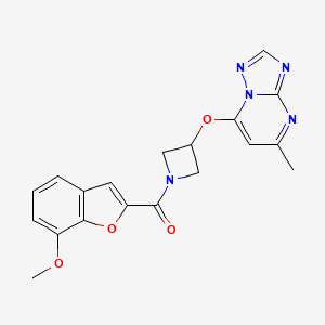 molecular formula C19H17N5O4 B2921710 1-(7-Methoxy-1-benzofuran-2-carbonyl)-3-({5-methyl-[1,2,4]triazolo[1,5-a]pyrimidin-7-yl}oxy)azetidine CAS No. 2097923-11-8
