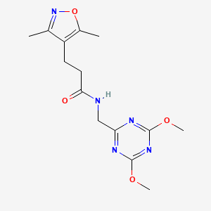 molecular formula C14H19N5O4 B2921741 N-((4,6-dimethoxy-1,3,5-triazin-2-yl)methyl)-3-(3,5-dimethylisoxazol-4-yl)propanamide CAS No. 2034575-13-6