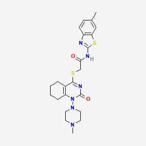 molecular formula C23H28N6O2S2 B2921742 N-(6-methylbenzo[d]thiazol-2-yl)-2-((1-(4-methylpiperazin-1-yl)-2-oxo-1,2,5,6,7,8-hexahydroquinazolin-4-yl)thio)acetamide CAS No. 899756-04-8