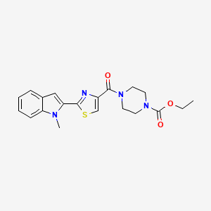 molecular formula C20H22N4O3S B2921767 ethyl 4-(2-(1-methyl-1H-indol-2-yl)thiazole-4-carbonyl)piperazine-1-carboxylate CAS No. 1170502-16-5