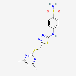 molecular formula C15H16N6O2S3 B2921775 4-((5-(((4,6-二甲基嘧啶-2-基)硫代)甲基)-1,3,4-噻二唑-2-基)氨基)苯磺酰胺 CAS No. 638137-08-3