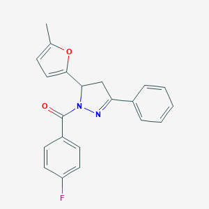 molecular formula C21H17FN2O2 B292178 1-(4-fluorobenzoyl)-5-(5-methyl-2-furyl)-3-phenyl-4,5-dihydro-1H-pyrazole 