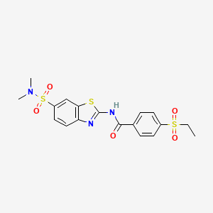 molecular formula C18H19N3O5S3 B2921791 N-(6-(N,N-二甲基磺酰氨基)苯并[d]噻唑-2-基)-4-(乙基磺酰基)苯甲酰胺 CAS No. 923194-87-0