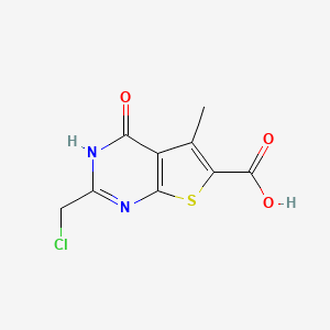 molecular formula C9H7ClN2O3S B2921795 2-(Chloromethyl)-5-methyl-4-oxo-3,4-dihydrothieno[2,3-d]pyrimidine-6-carboxylic acid CAS No. 743444-28-2