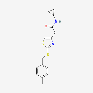 molecular formula C16H18N2OS2 B2921799 N-环丙基-2-(2-((4-甲基苄基)硫代)噻唑-4-基)乙酰胺 CAS No. 941947-82-6