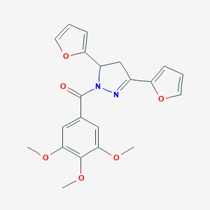 molecular formula C21H20N2O6 B292180 3,5-di(2-furyl)-1-(3,4,5-trimethoxybenzoyl)-4,5-dihydro-1H-pyrazole 