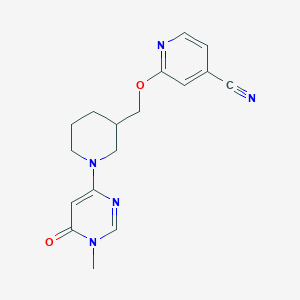 molecular formula C17H19N5O2 B2921815 2-[[1-(1-Methyl-6-oxopyrimidin-4-yl)piperidin-3-yl]methoxy]pyridine-4-carbonitrile CAS No. 2380100-50-3