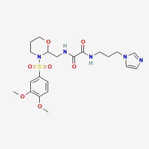 molecular formula C21H29N5O7S B2921836 N1-(3-(1H-imidazol-1-yl)propyl)-N2-((3-((3,4-dimethoxyphenyl)sulfonyl)-1,3-oxazinan-2-yl)methyl)oxalamide CAS No. 872976-35-7