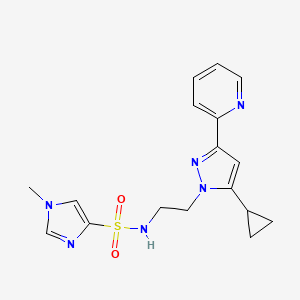 molecular formula C17H20N6O2S B2921845 N-(2-(5-环丙基-3-(吡啶-2-基)-1H-吡唑-1-基)乙基)-1-甲基-1H-咪唑-4-磺酰胺 CAS No. 1797674-37-3