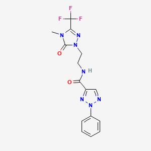 molecular formula C15H14F3N7O2 B2921862 N-(2-(4-methyl-5-oxo-3-(trifluoromethyl)-4,5-dihydro-1H-1,2,4-triazol-1-yl)ethyl)-2-phenyl-2H-1,2,3-triazole-4-carboxamide CAS No. 1421459-11-1