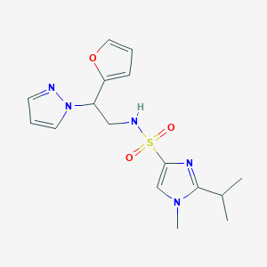 molecular formula C16H21N5O3S B2921870 N-(2-(furan-2-yl)-2-(1H-pyrazol-1-yl)ethyl)-2-isopropyl-1-methyl-1H-imidazole-4-sulfonamide CAS No. 2034593-97-8