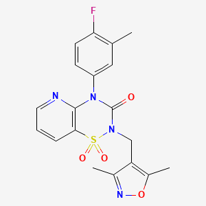 molecular formula C19H17FN4O4S B2921889 2-((3,5-dimethylisoxazol-4-yl)methyl)-4-(4-fluoro-3-methylphenyl)-2H-pyrido[2,3-e][1,2,4]thiadiazin-3(4H)-one 1,1-dioxide CAS No. 1251548-35-2