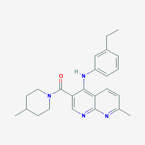 molecular formula C24H28N4O B2921892 (4-((3-Ethylphenyl)amino)-7-methyl-1,8-naphthyridin-3-yl)(4-methylpiperidin-1-yl)methanone CAS No. 1251600-50-6