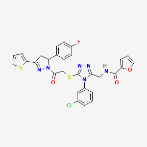 N-[[4-(3-chlorophenyl)-5-[2-[3-(4-fluorophenyl)-5-thiophen-2-yl-3,4-dihydropyrazol-2-yl]-2-oxoethyl]sulfanyl-1,2,4-triazol-3-yl]methyl]furan-2-carboxamide