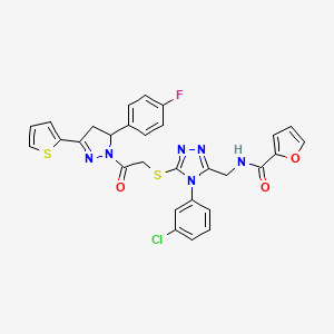 molecular formula C29H22ClFN6O3S2 B2921893 N-[[4-(3-氯苯基)-5-[2-[3-(4-氟苯基)-5-噻吩-2-基-3,4-二氢吡唑-2-基]-2-氧代乙基]硫代-1,2,4-三唑-3-基]甲基]呋喃-2-甲酰胺 CAS No. 362506-51-2