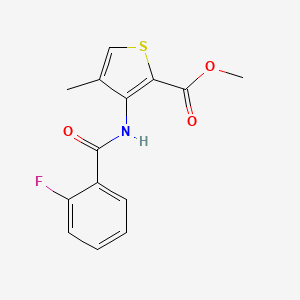 molecular formula C14H12FNO3S B2921901 Methyl 3-[(2-fluorobenzoyl)amino]-4-methyl-2-thiophenecarboxylate CAS No. 866150-47-2