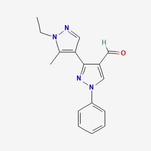 molecular formula C16H16N4O B2921909 3-(1-Ethyl-5-methylpyrazol-4-yl)-1-phenylpyrazole-4-carbaldehyde CAS No. 1004451-71-1