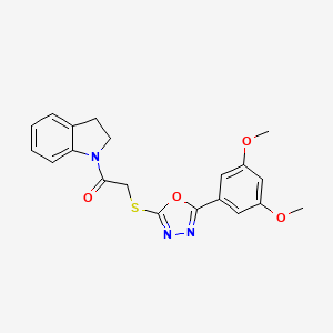 molecular formula C20H19N3O4S B2921915 2-((5-(3,5-Dimethoxyphenyl)-1,3,4-oxadiazol-2-yl)thio)-1-(indolin-1-yl)ethanone CAS No. 460728-23-8