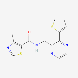 molecular formula C14H12N4OS2 B2921920 4-methyl-N-((3-(thiophen-2-yl)pyrazin-2-yl)methyl)thiazole-5-carboxamide CAS No. 2034426-34-9