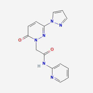 molecular formula C14H12N6O2 B2921933 2-(6-oxo-3-(1H-pyrazol-1-yl)pyridazin-1(6H)-yl)-N-(pyridin-2-yl)acetamide CAS No. 1334375-89-1