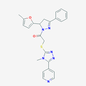 molecular formula C24H22N6O2S B292195 2-[5-(5-methyl-2-furyl)-3-phenyl-4,5-dihydro-1H-pyrazol-1-yl]-2-oxoethyl 4-methyl-5-(4-pyridinyl)-4H-1,2,4-triazol-3-yl sulfide 
