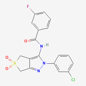 molecular formula C18H13ClFN3O3S B2921961 N-[2-(3-chlorophenyl)-5,5-dioxo-4,6-dihydrothieno[3,4-c]pyrazol-3-yl]-3-fluorobenzamide CAS No. 449789-43-9