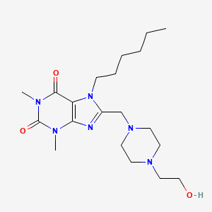 molecular formula C20H34N6O3 B2921977 7-hexyl-8-((4-(2-hydroxyethyl)piperazin-1-yl)methyl)-1,3-dimethyl-1H-purine-2,6(3H,7H)-dione CAS No. 851942-09-1